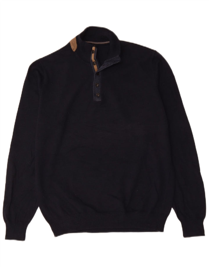 Massimo Dutti Jersey De Cuello Con Botones Para Hombre Large Azul Marino Algodón