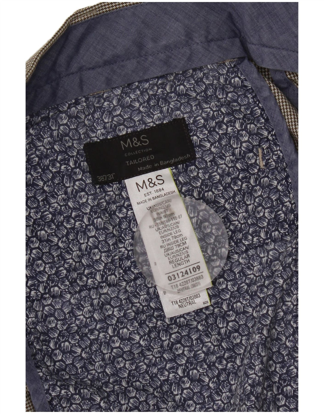Marks & Spencer Pantalón de traje recto para hombre W38 L31 Gris pata de gallo