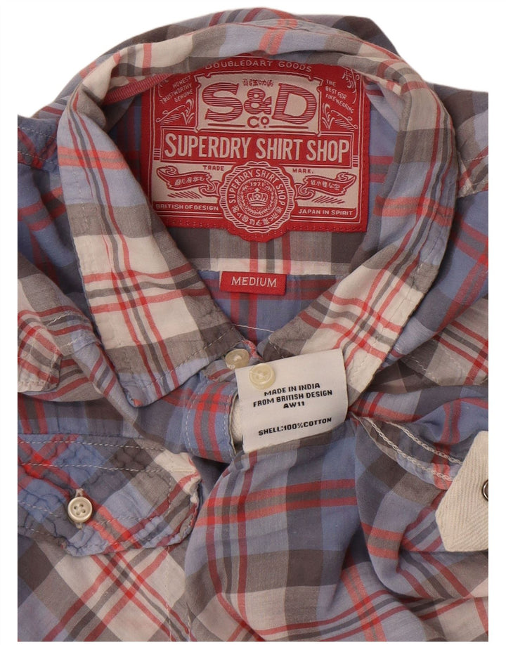 Superdry Camisa De Manga 3/4 Para Mujer UK 44 Algodón A Cuadros Azul Medio