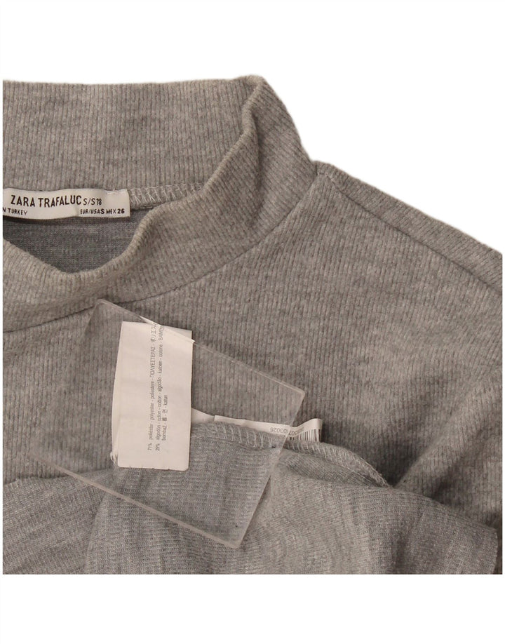 Zara Mujer Crop Camiseta Top UK 10 Small Gris Poliéster