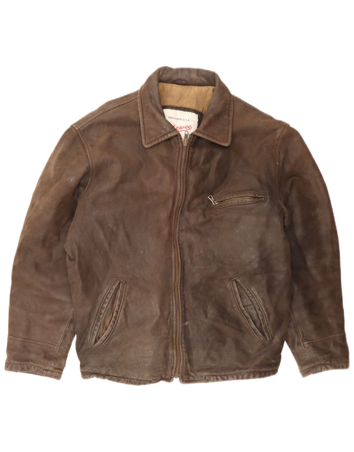 Vintage chaqueta de cuero para hombre Reino Unido 38 cuero marrón medio