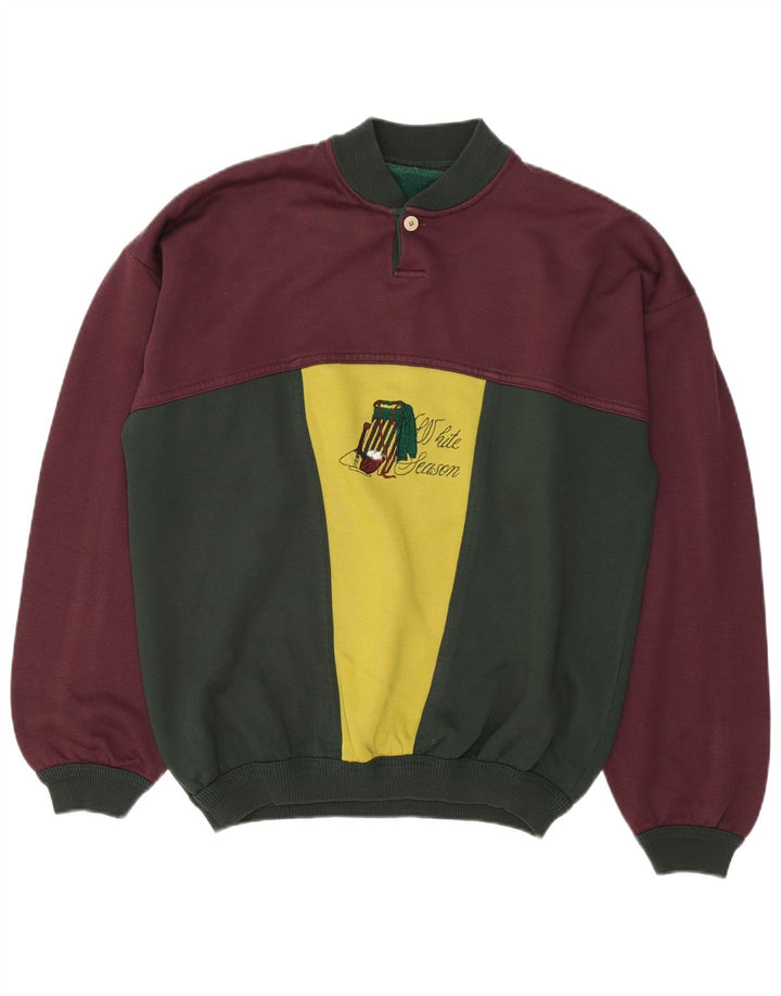 Vintage hombres sudadera gráfica jumper grande multicolor colorblock