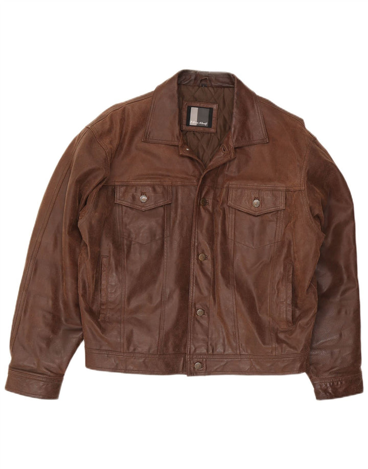 Henry Morell Chaqueta de cuero holgada para hombre UK 40 Large Brown