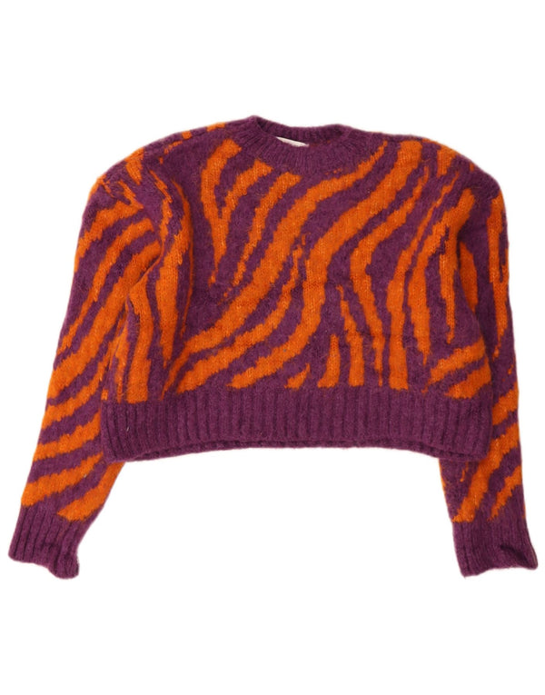 Zara Mujer Crop Crew Neck Jumper Sweater UK 10 Small Multicolor