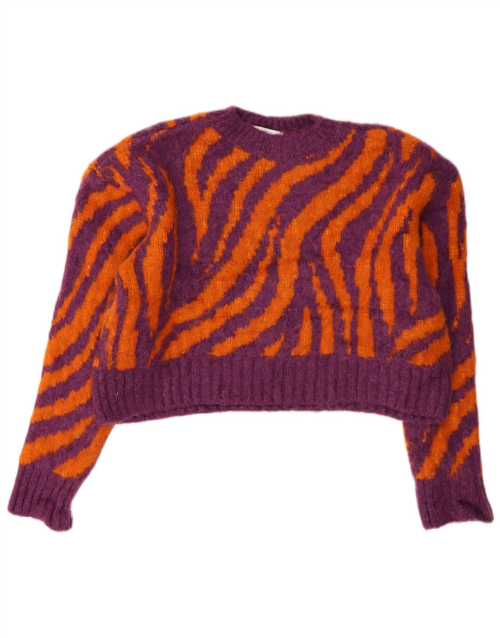 Zara Mujer Crop Crew Neck Jumper Sweater UK 10 Small Multicolor