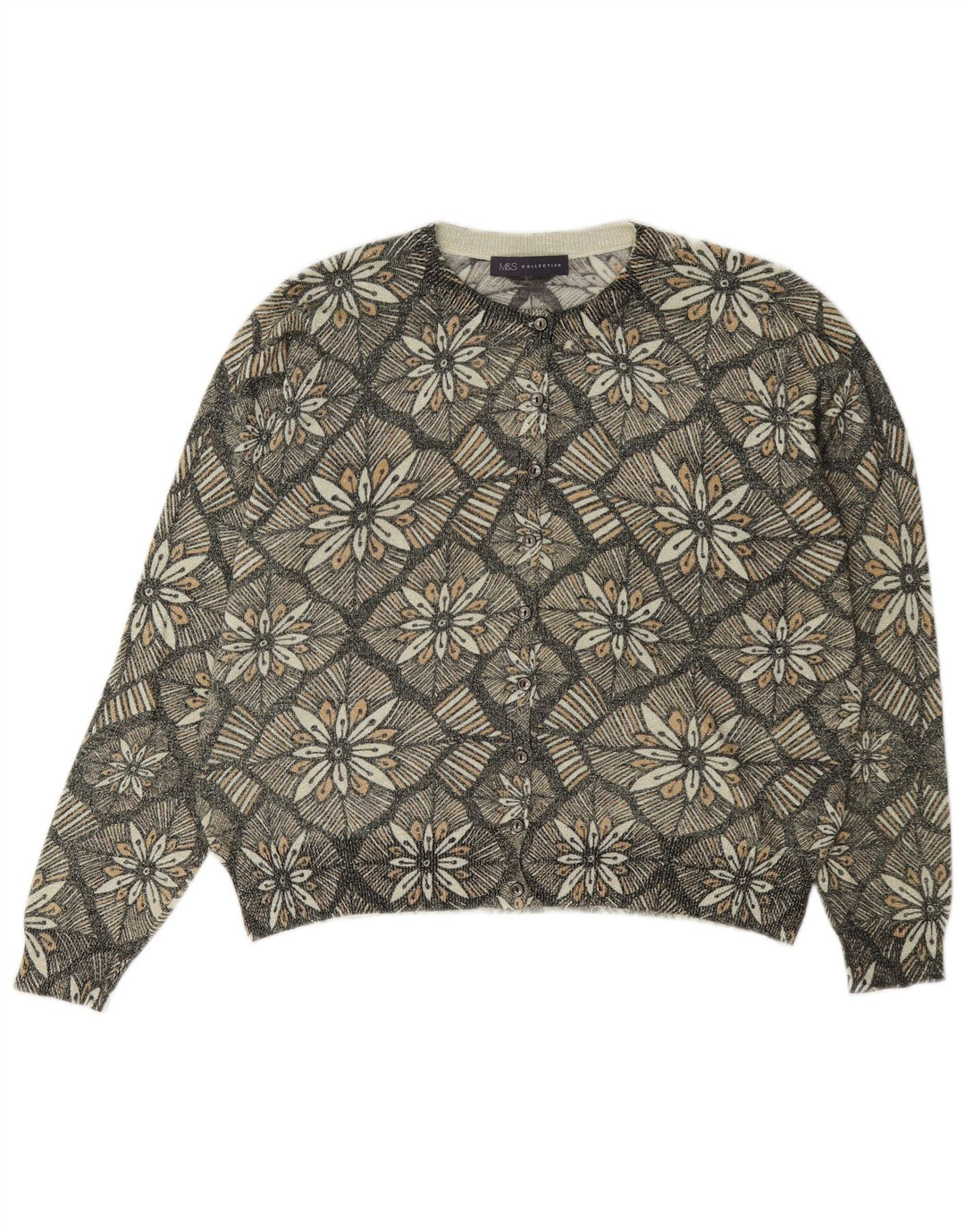 Marks & Spencer - Cárdigan para mujer, talla 40, color gris medio, clásico floral