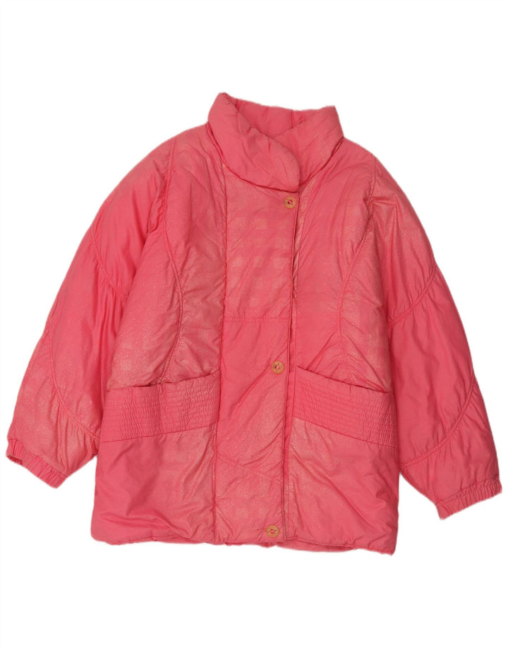 Vintage mujer abrigo acolchado de gran tamaño Reino Unido 8 pequeño algodón rosa