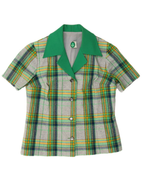 Vintage mujer camisa de manga corta blusa IT 40 pequeño verde comprobar poliéster