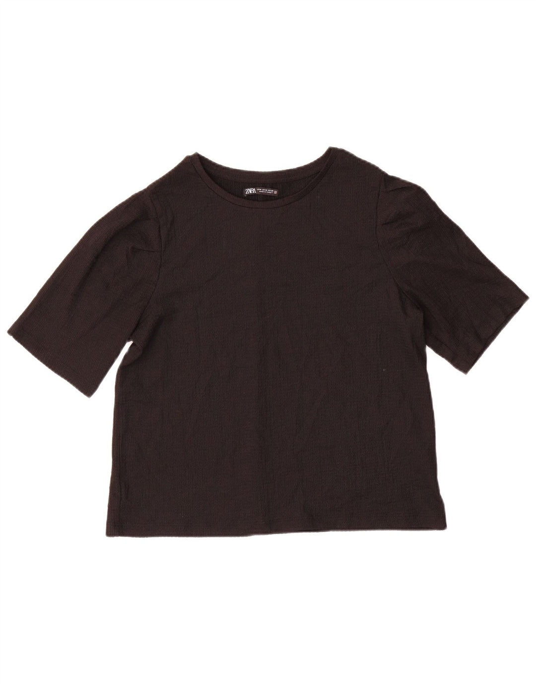 Zara Mujer Camiseta Top UK 44 Mediano Negro Poliéster