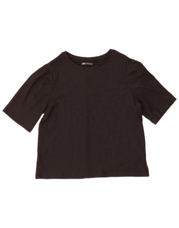 Zara Mujer Camiseta Top UK 44 Mediano Negro Poliéster