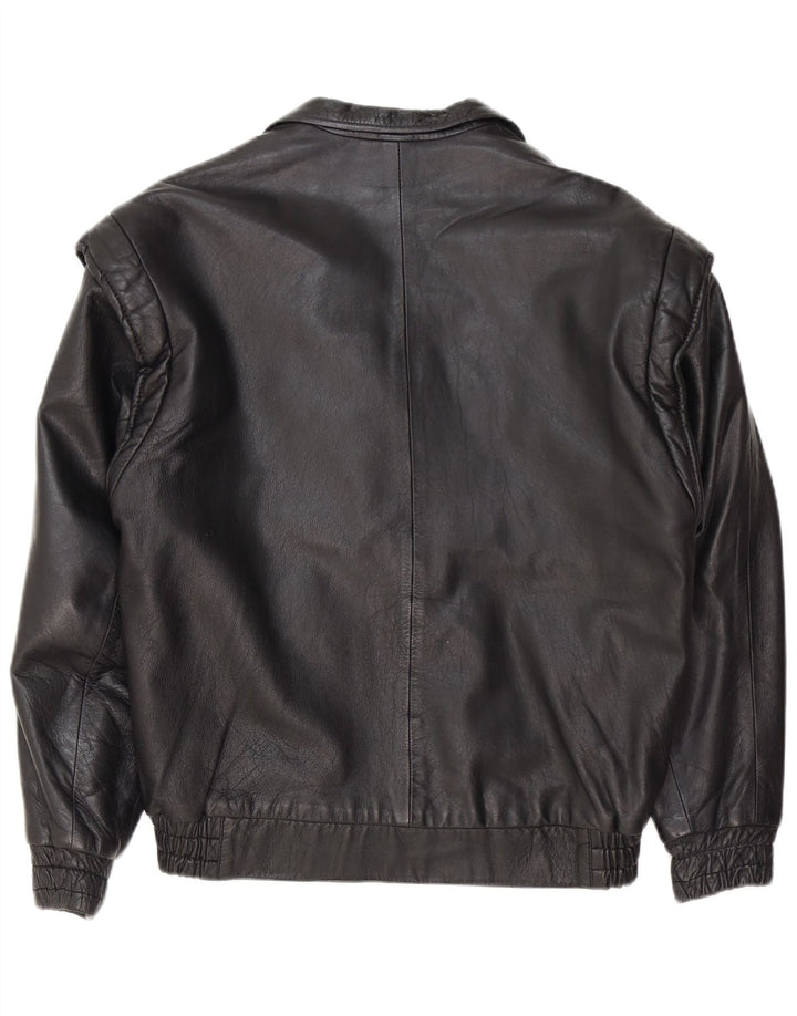 Vintage mujer chaqueta biker de cuero de gran tamaño EU 36 pequeño cuero negro