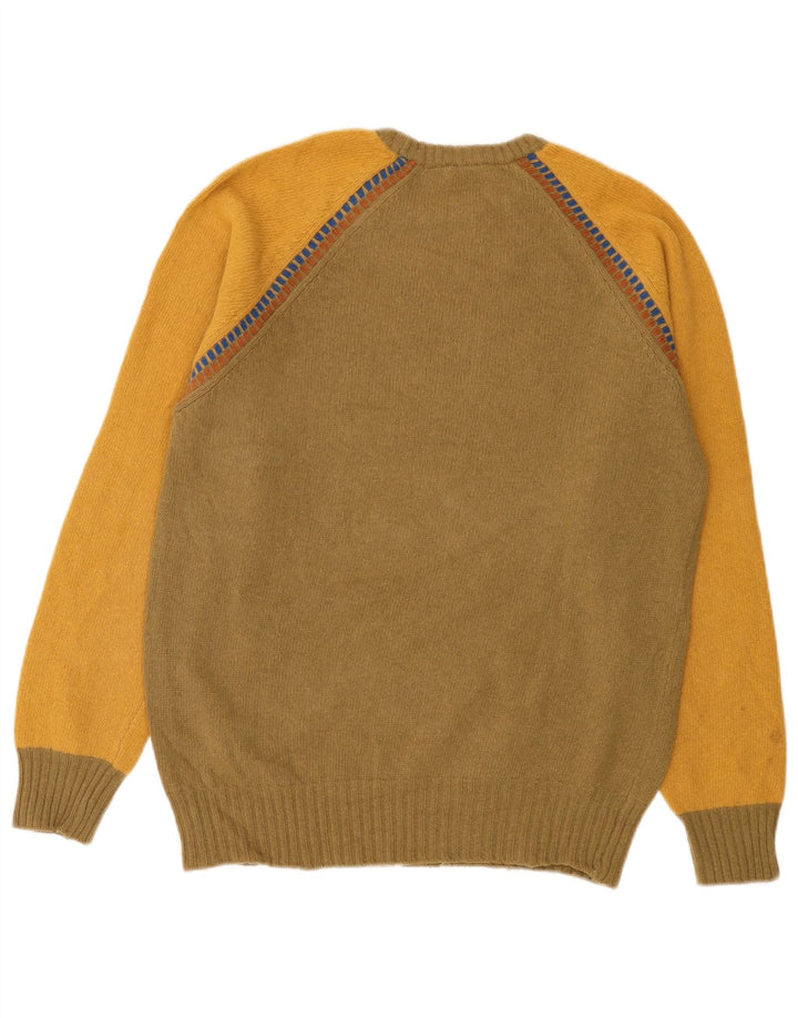 Stefanel Jersey De Cuello Redondo Para Hombre IT 52 Large Khaki Colourblock Lana