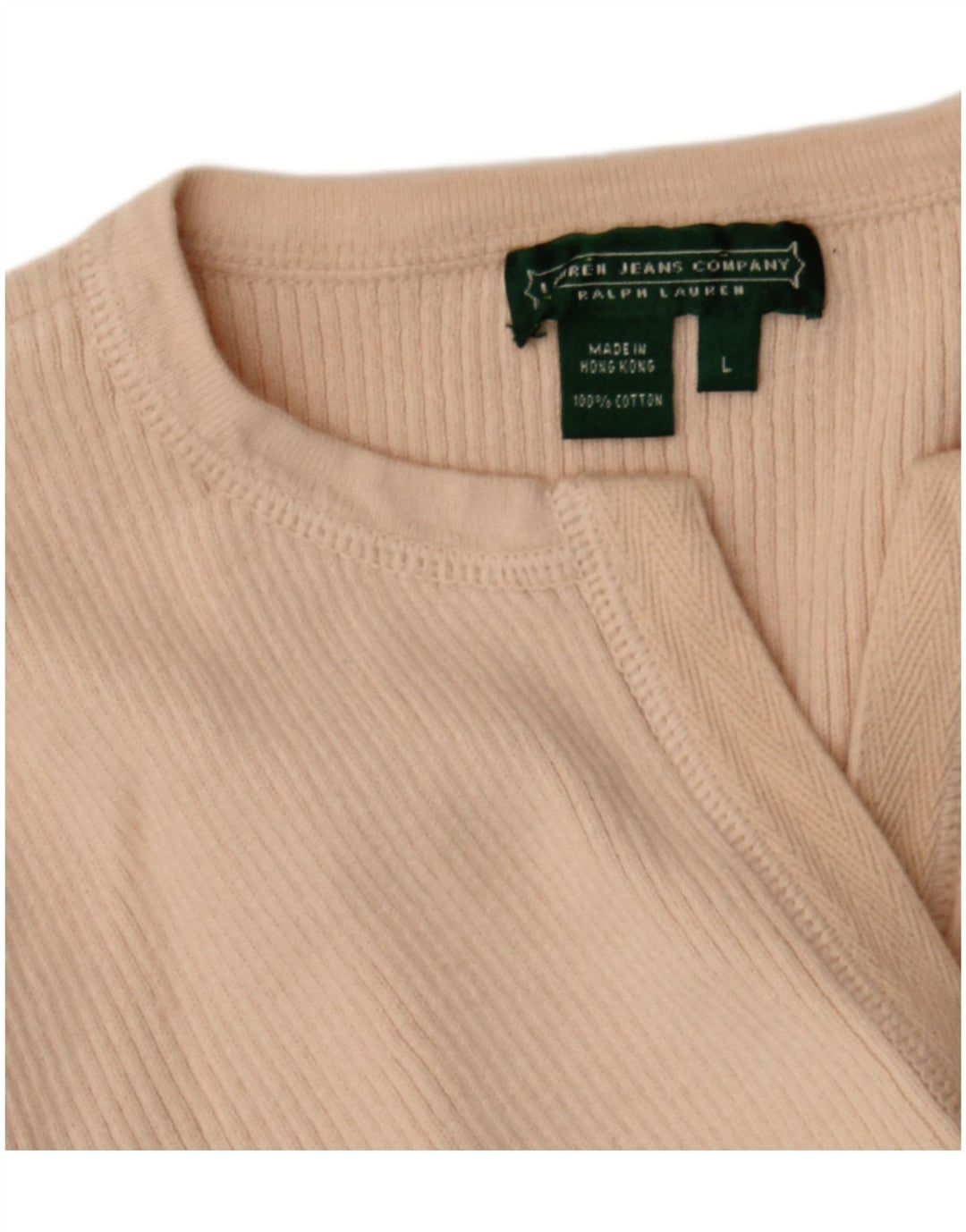 RALPH LAUREN Suéter tipo jersey con cuello en V y manga 3/4 para mujer UK 40 Large Beige