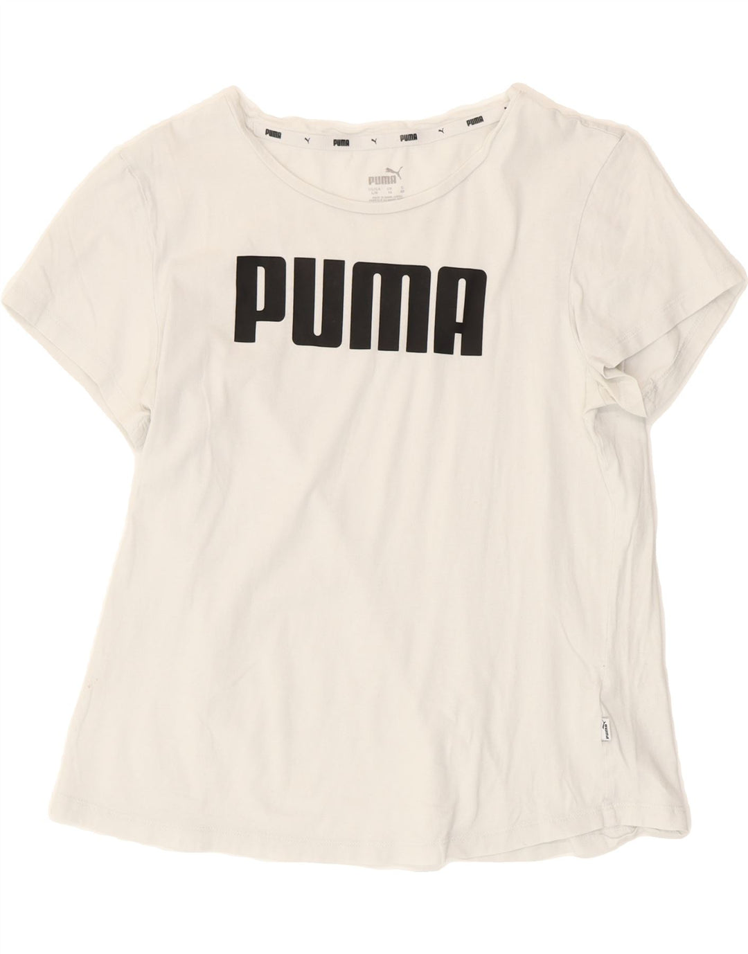 PUMA Womens Graphic T-Shirt Top UK 14 Medium White Cotton Vintage Puma and Second-Hand Puma from Messina Hembry 