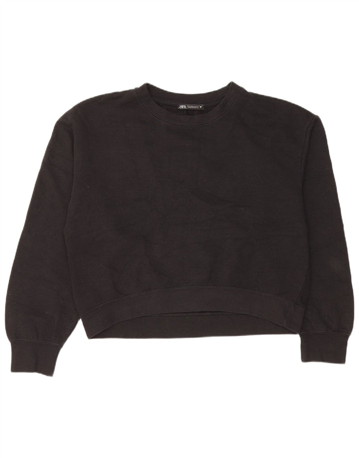 Zara Mujer Crop Sudadera Jumper UK 44 Mediano Negro Poliéster