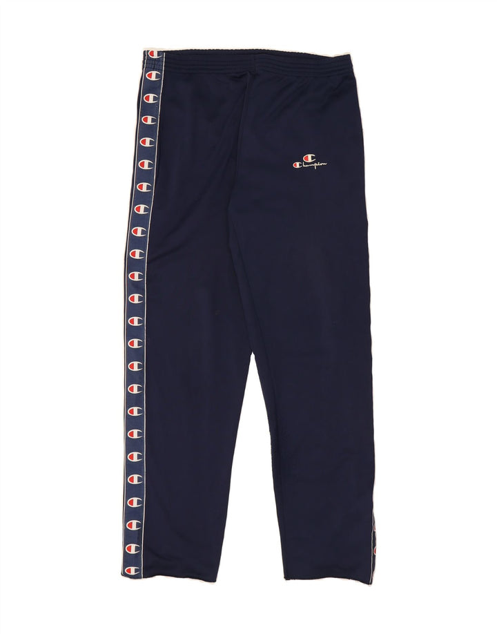 CHAMPION Mens Graphic Tracksuit Trousers Large  Navy Blue Polyester Vintage Champion and Second-Hand Champion from Messina Hembry 