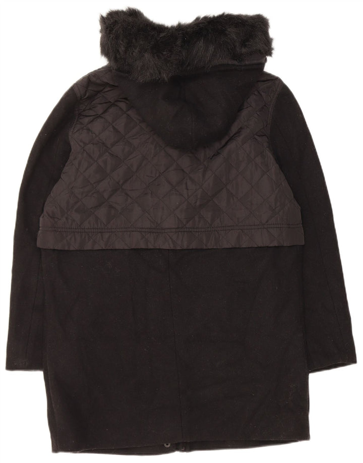 Marks & Spencer - Trenca con capucha para mujer, talla 40, talla pequeña, lana negra