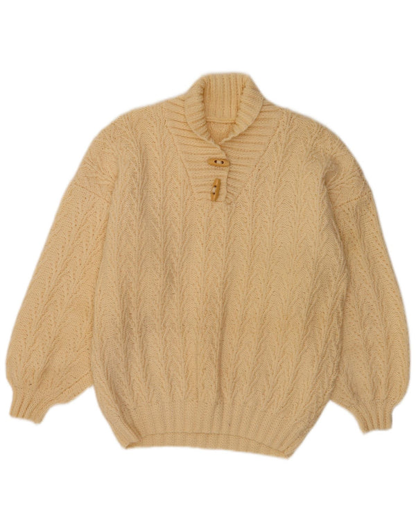 Vintage mujer chal cuello jersey suéter Reino Unido 14 grande de blanco