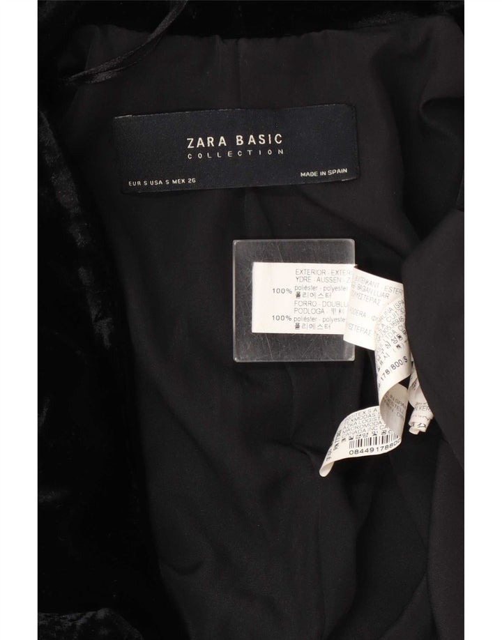 Zara Chaqueta Blazer De Terciopelo Abierta para Mujer UK 10 Small Poliéster Negro