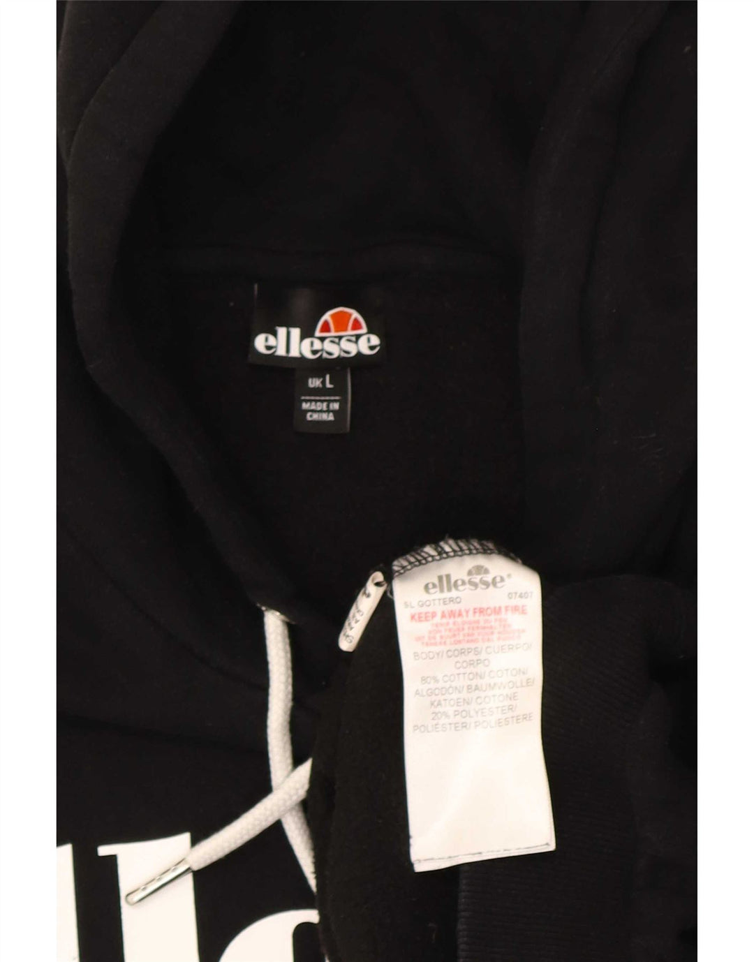 Ellesse Hombre Sudadera Con Capucha Gráfica Jersey Grande De Algodón Negro