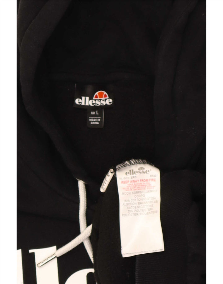 Ellesse Hombre Sudadera Con Capucha Gráfica Jersey Grande De Algodón Negro