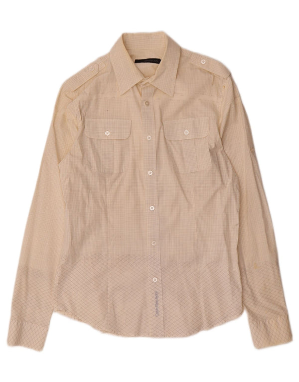 Calvin Klein Jeans Mens Shirt Medium Off White Check Cotton