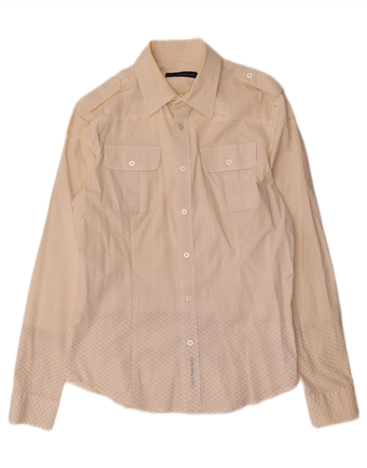 Camisa Calvin Klein Jeans Hombre Algodón Mediano A Cuadros Blanco Roto