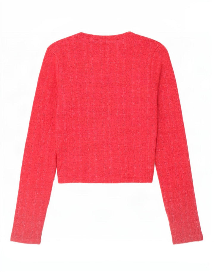 Zara Mujer Crop Top Manga Larga UK 10 Small Rosa Poliéster