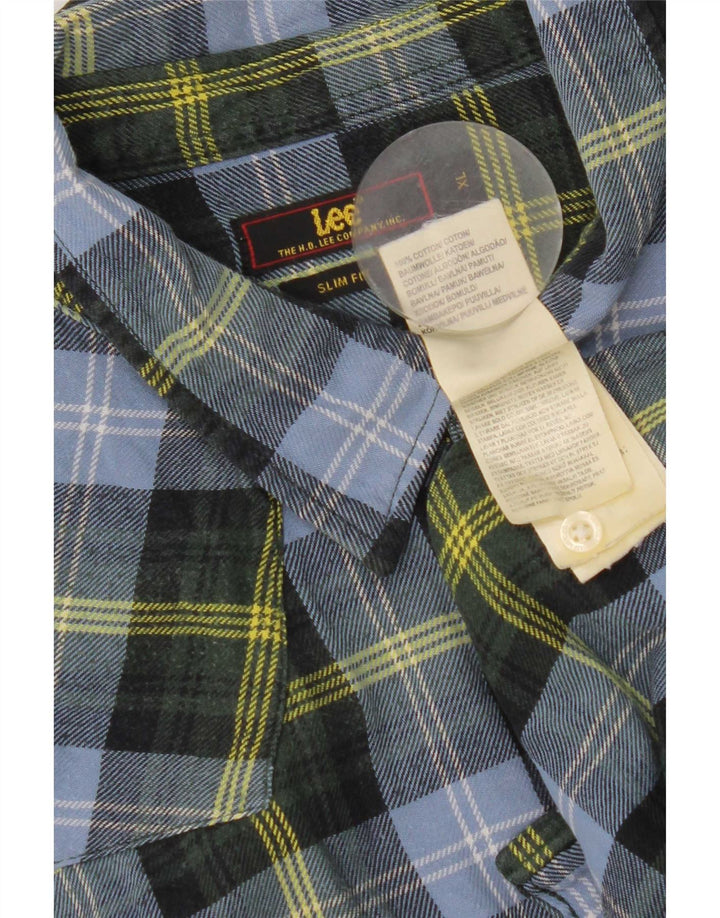 Camisa De Franela De Corte Entallado De Algodón A Cuadros Azul XL Lee Hombre