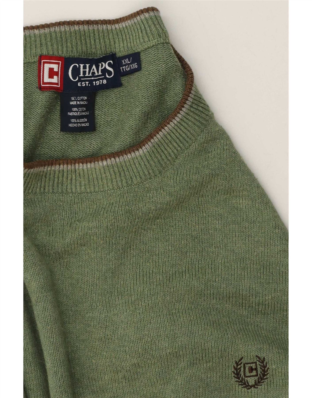 Chaps - Jersey de cuello redondo para hombre, ajuste regular, talla 2XL, algodón verde