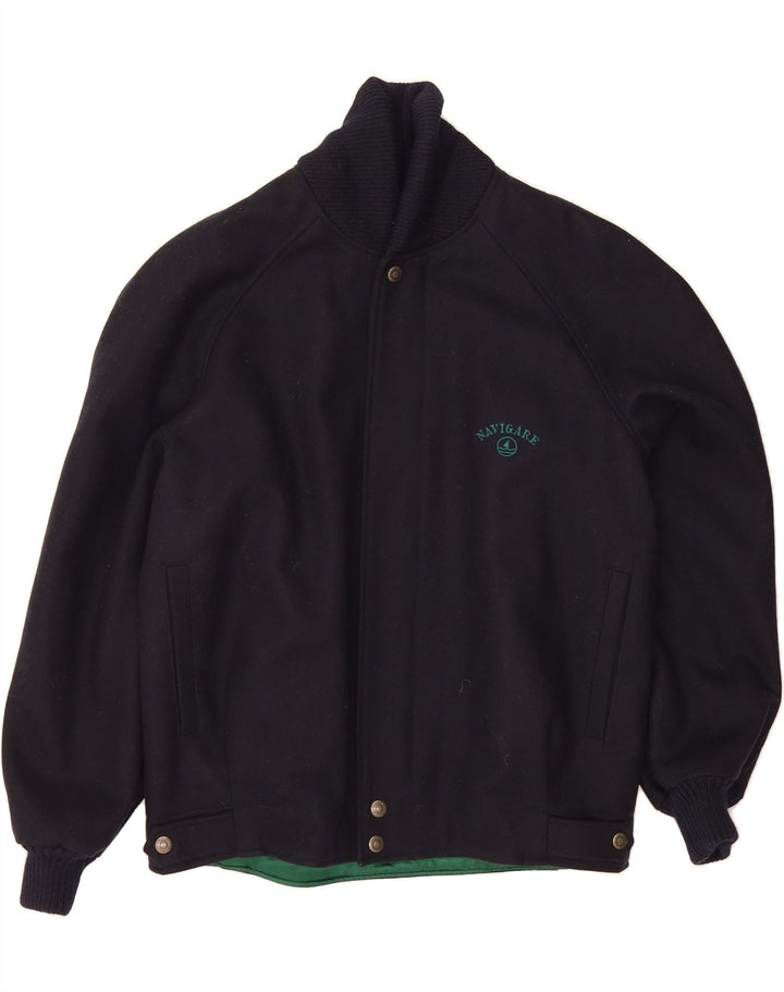 NAVIGARE Mens Bomber Jacket UK 38 Medium Black Wool Vintage Navigare and Second-Hand Navigare from Messina Hembry 