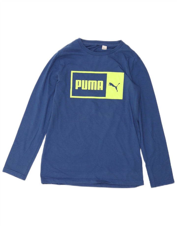 PUMA Top gráfico de manga larga para hombre, algodón azul pequeño