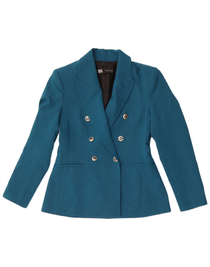 Zara Mujer Chaqueta Blazer De Doble Botonadura UK 42 Poliéster Azul Medio
