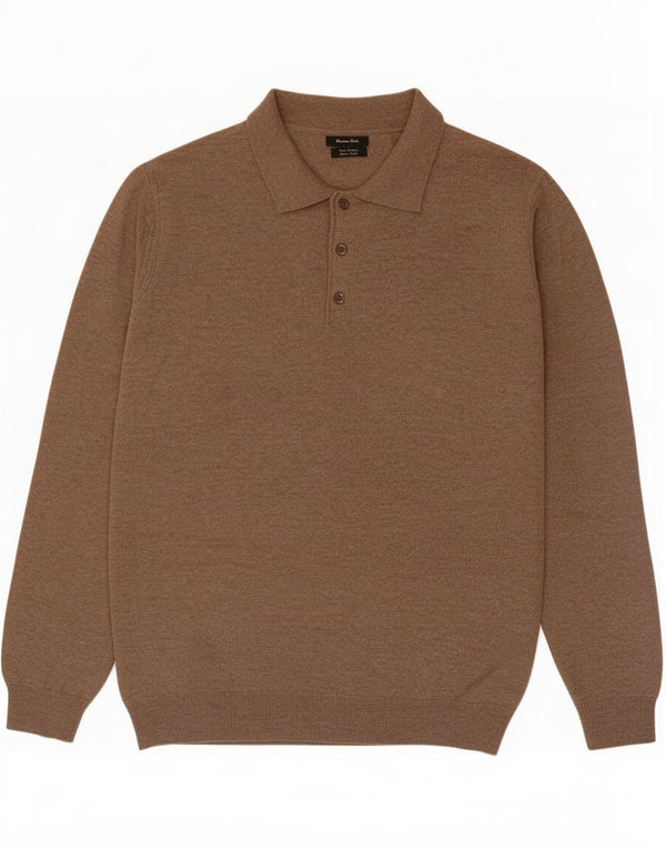Massimo Dutti Mens Polo Neck Jumper Sweater Large Brown Flecked Wool