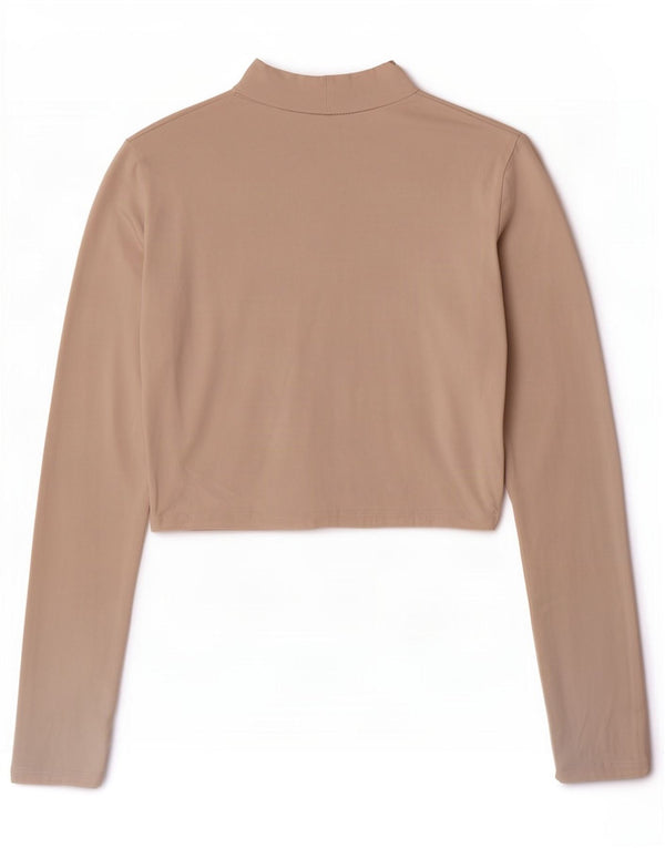Zara Mujer Crop Top Manga Larga UK 10 Small Beige Algodón
