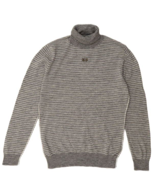 La Martina Womens Roll Neck Jumper Sweater Size 5 XL Grey Striped Acrylic