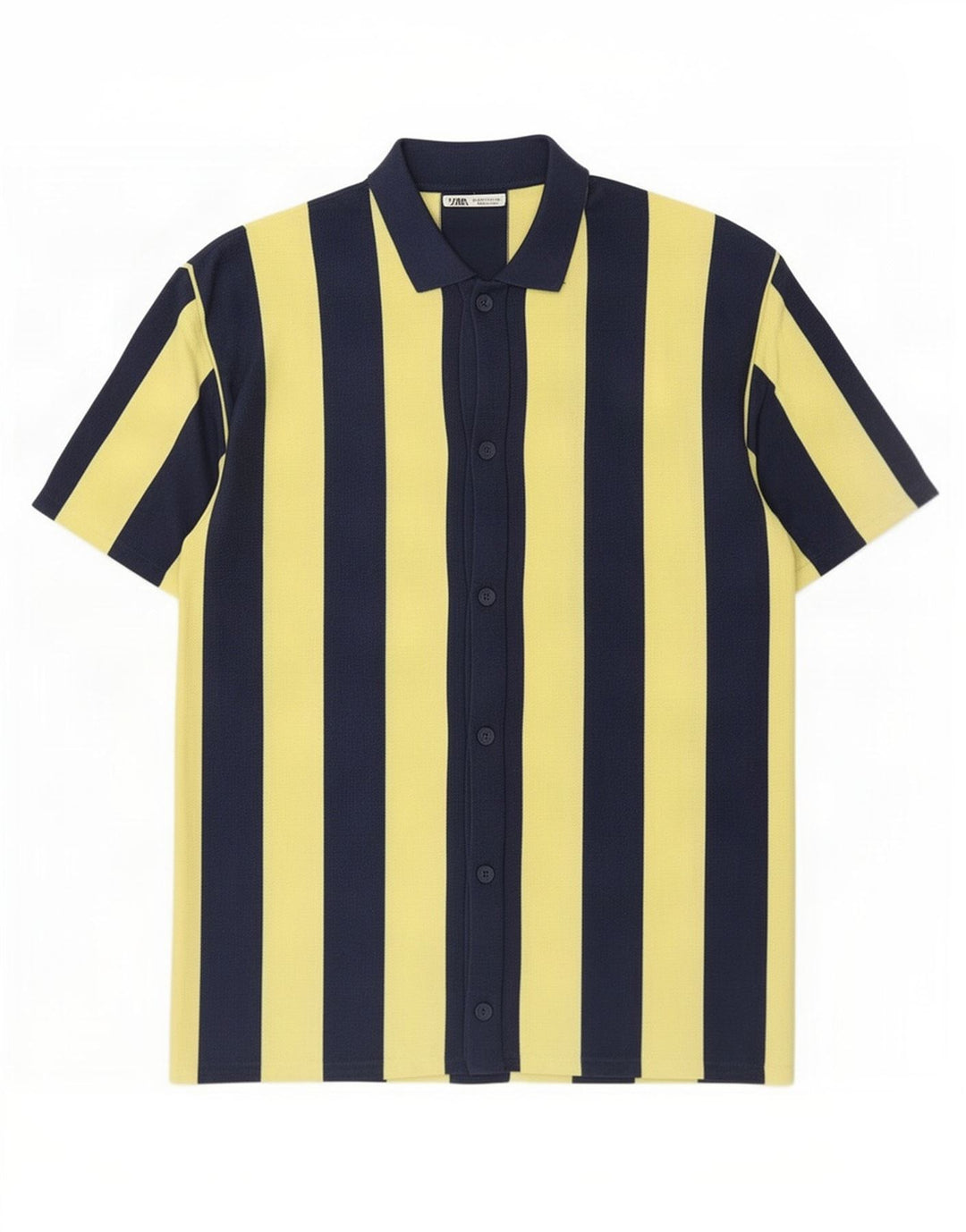 Zara Hombre Camisa Manga Corta Algodón Rayas Azul Medio