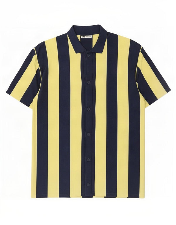 Zara Hombre Camisa Manga Corta Algodón Rayas Azul Medio