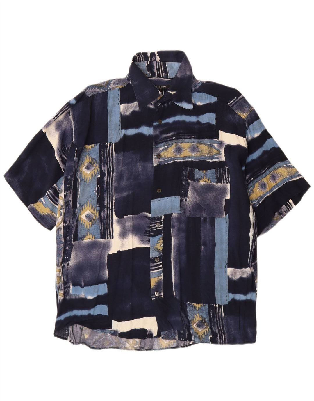 TIPO' S Camisa de manga corta para hombre grande azul marino patchwork viscosa