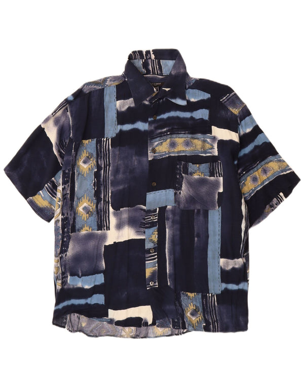 TIPO' S Camisa de manga corta para hombre grande azul marino patchwork viscosa