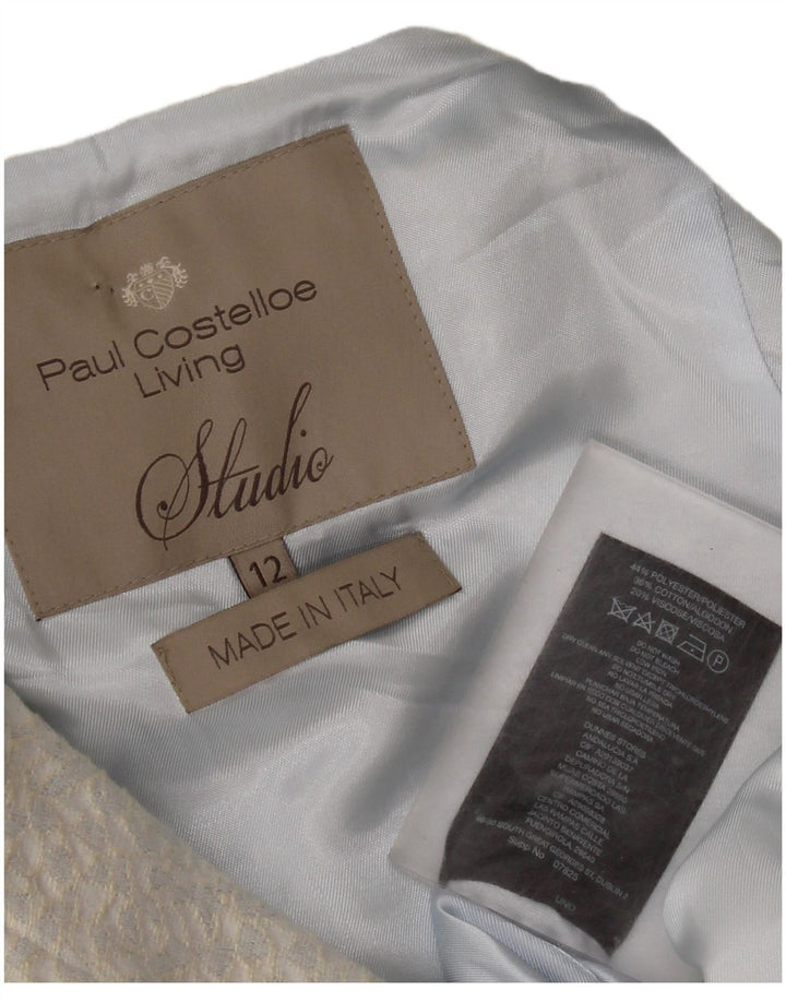Paul Costelloe Abrigo de manga 3/4 para mujer UK 42 Azul medio Geométrico