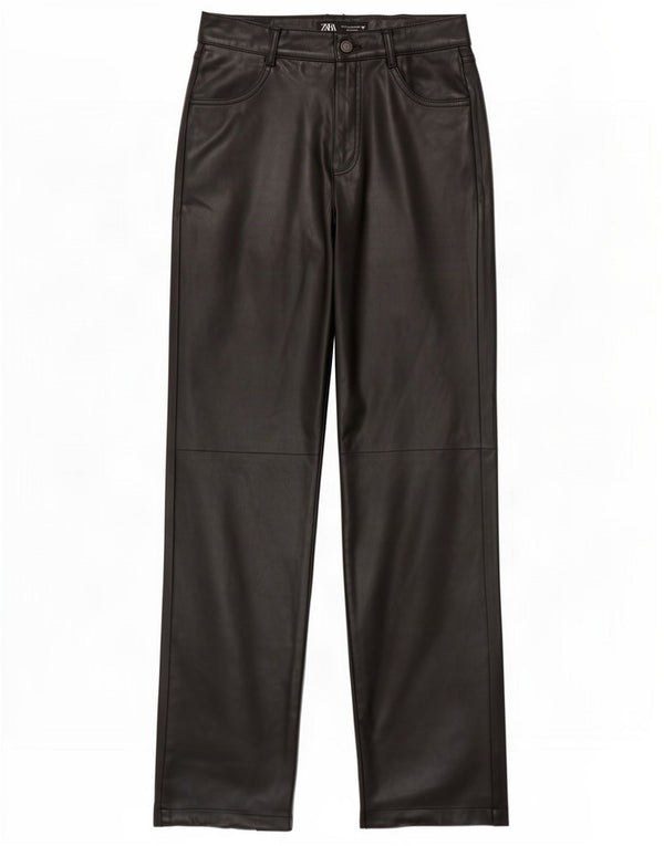 Zara Mujer Pantalones Rectos De Piel Sintética Medianos W28 L32 Negro