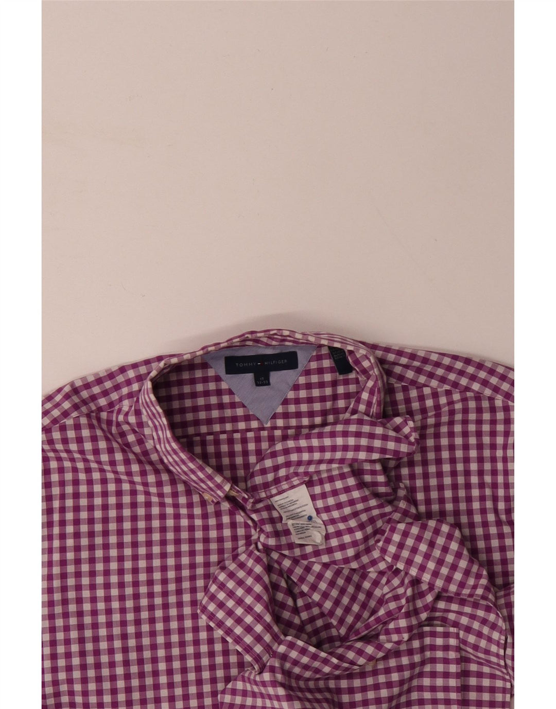 TOMMY HILFIGER Camisa para hombre Talla 17 XL Algodón a cuadros morado