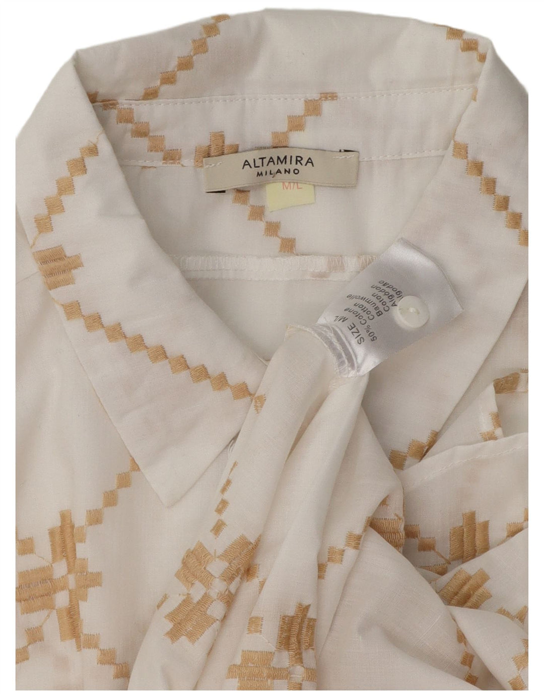 ALTAMIRA Camisa extragrande para mujer UK 14 Algodón geométrico blanco mediano