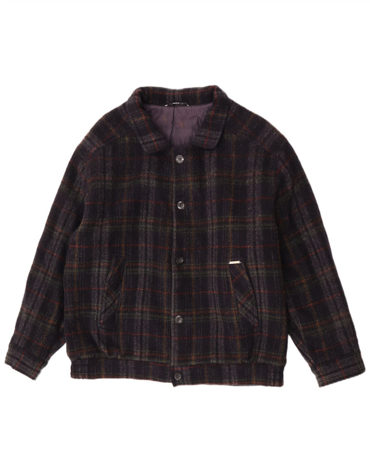Vintage hombres bomber chaqueta Reino Unido 36 pequeño azul marino comprobar nueva lana