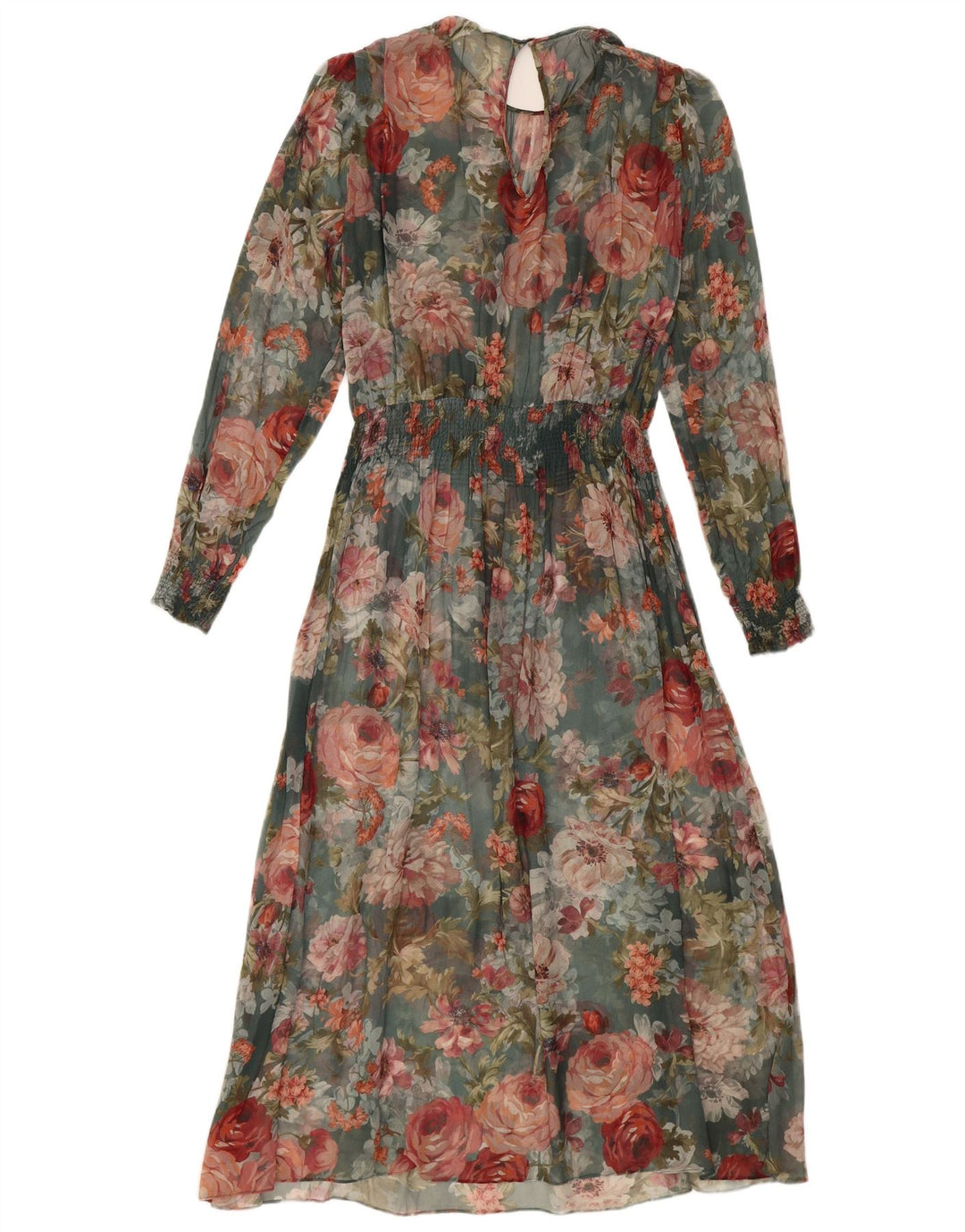 VINTAGE Mujer Manga Larga Maxi Vestido Reino Unido 12 Medio Multicolor Floral