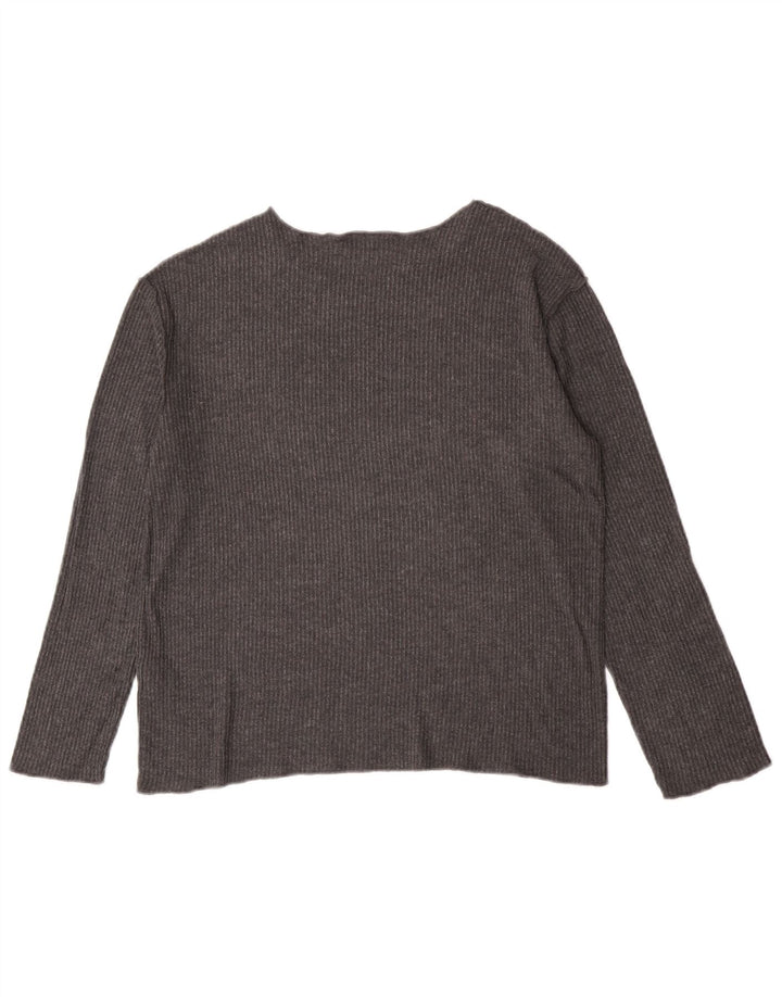 Zara Mujer Top Manga Larga UK 10 Small Gris