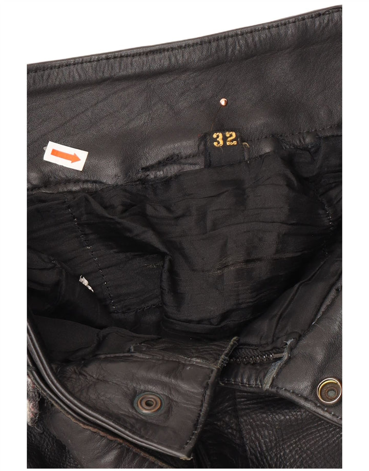 VINTAGE Pantalones de cuero biker para hombre W32 L23 Negro
