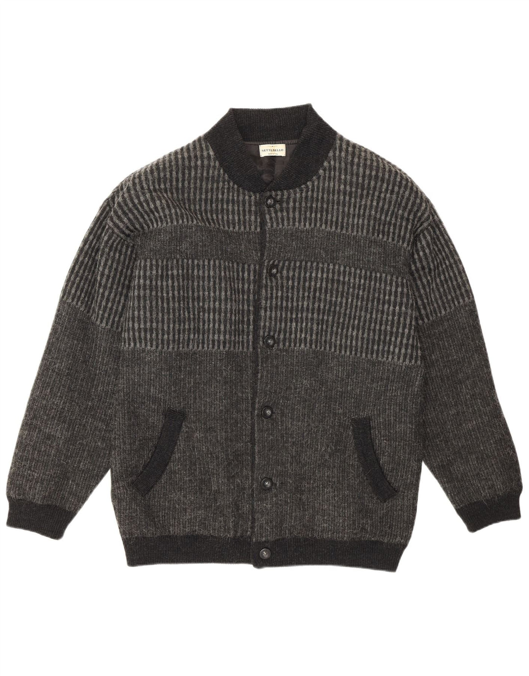 Settebello Cárdigan para hombre suéter gris medio geométrico acrílico retro