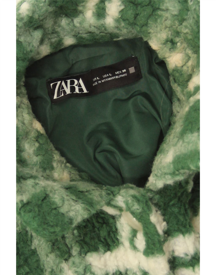 Zara Mujer Chaqueta Polar Extragrande UK 40 Poliéster A Cuadros Verde Grande